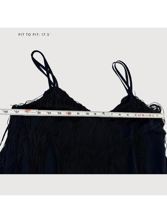 Zara Fringe Mini Dress Black Strappy Party Dress 4 - Picture 6 of 8